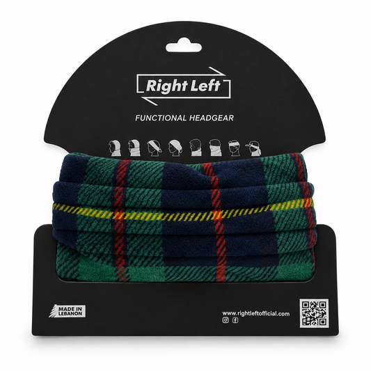Green plaid headgear with refined black carton layout