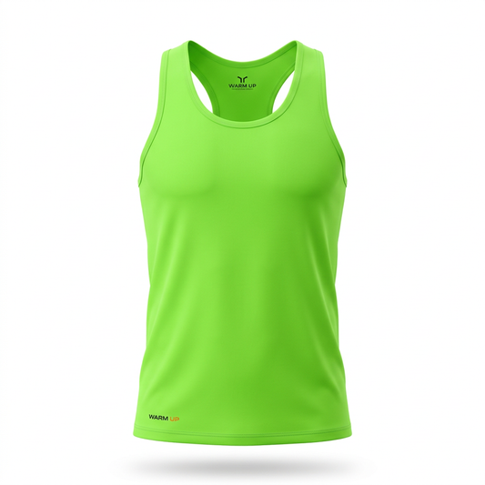 Green tank top on a men’s ghost mannequin with a clean white background