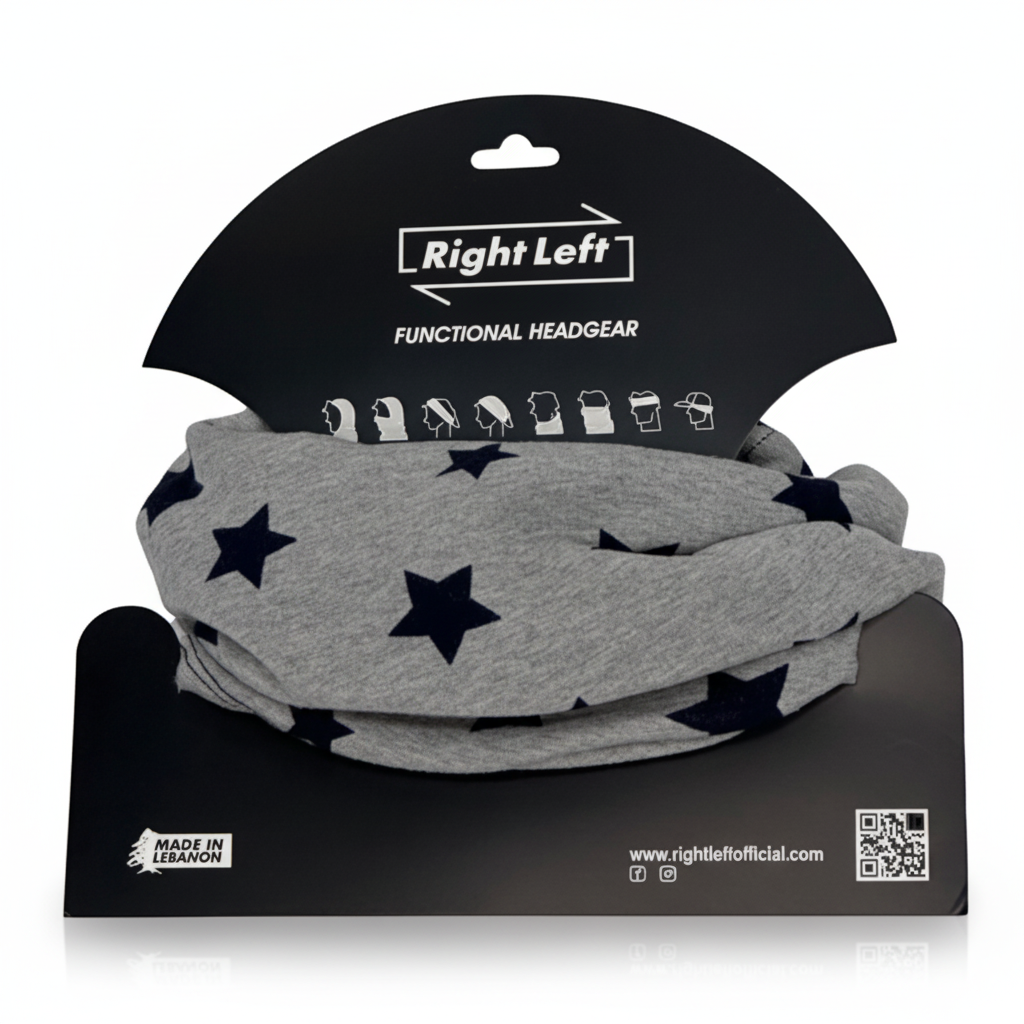 Grey stars terry headgear on white background