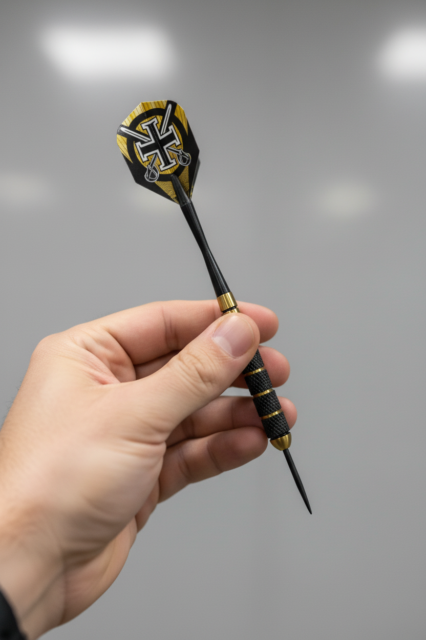 Hand gripping Harrows Voodoo dart