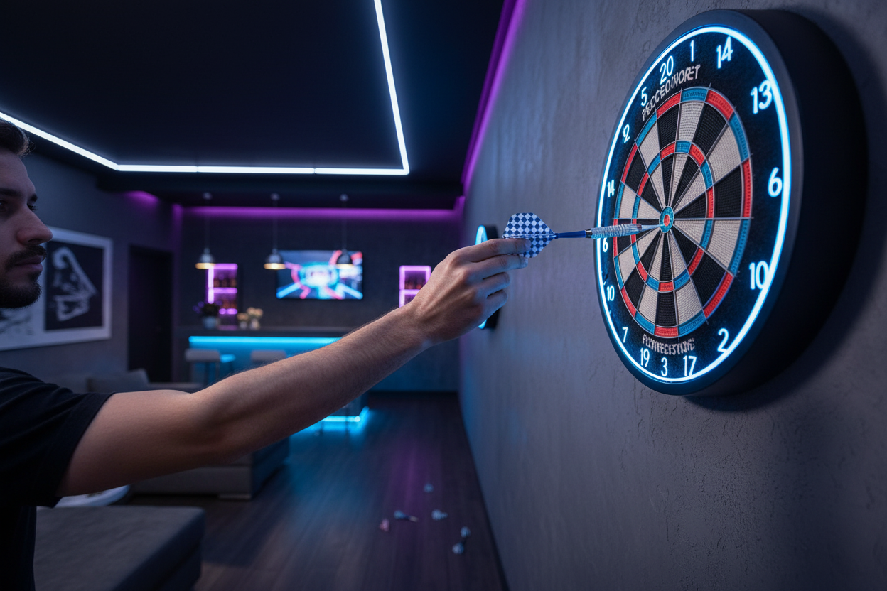 Hand holding dart ready to throw