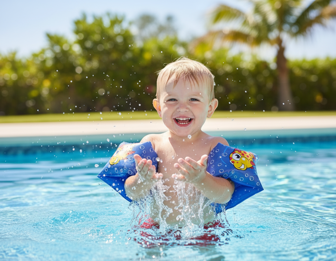 Happy child with armbands