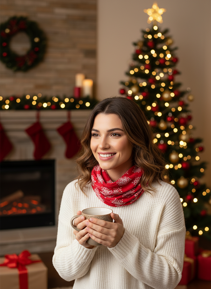 Functional Headgear - Fleece Snowflake Red