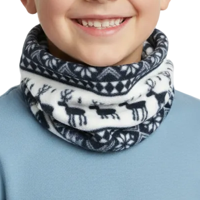 Headgear worn around a boy’s neck
