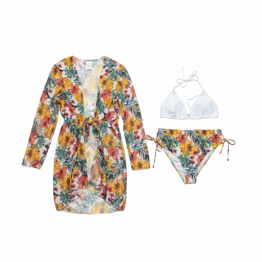 Hibiscus Floral Swimsuit Set White Background