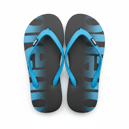 Arena Crawl Flip Flops – Black and Turquoise on white background
