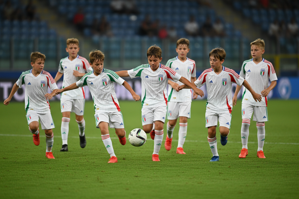 Italy Away Kit – Kids Team Playing Football