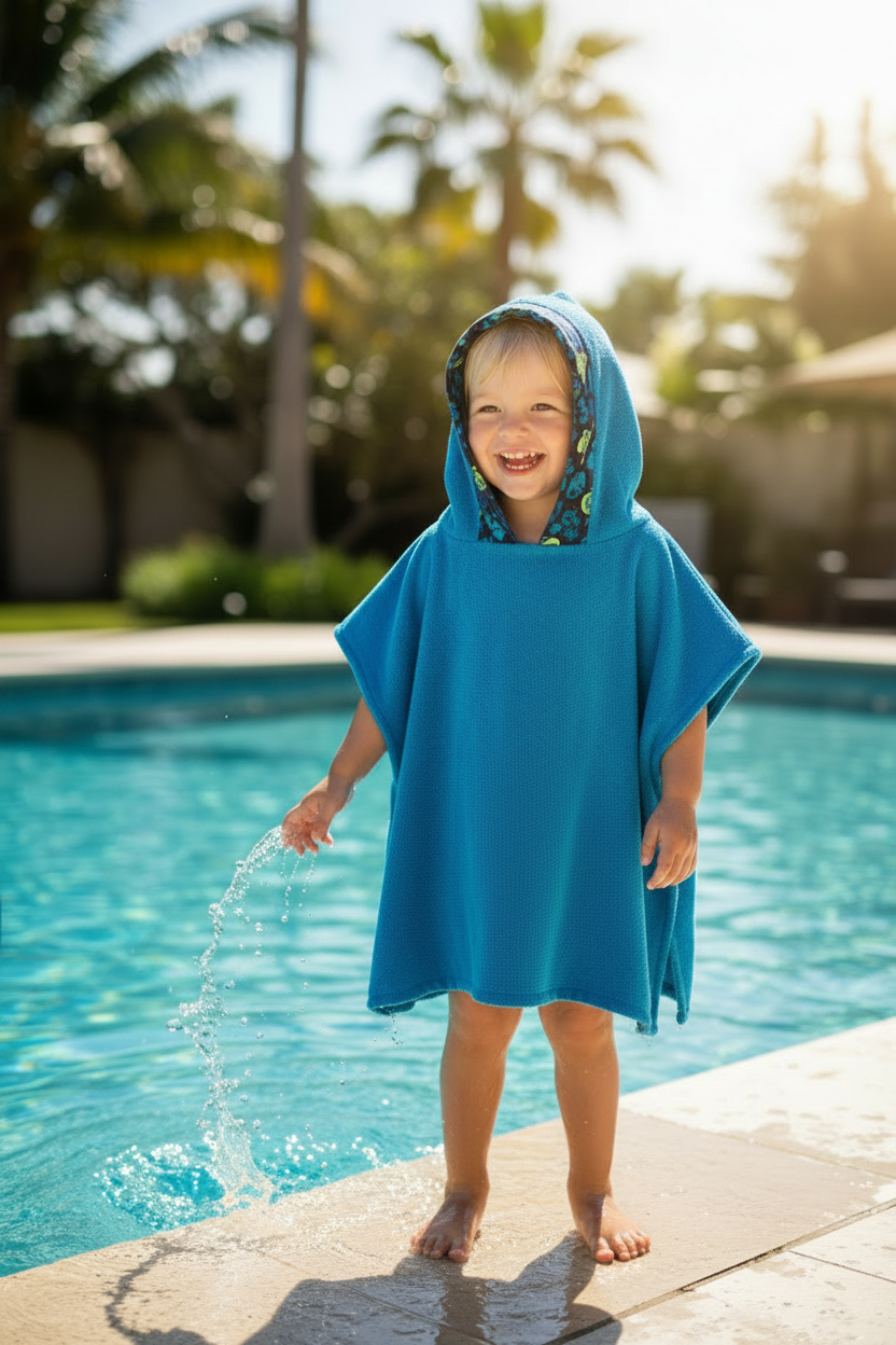 Kid at Pool - Space Poncho No Pocket