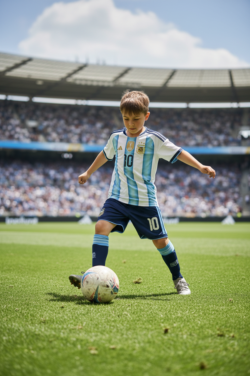 Kid Playing Football in Argentina Messi #10 Kit