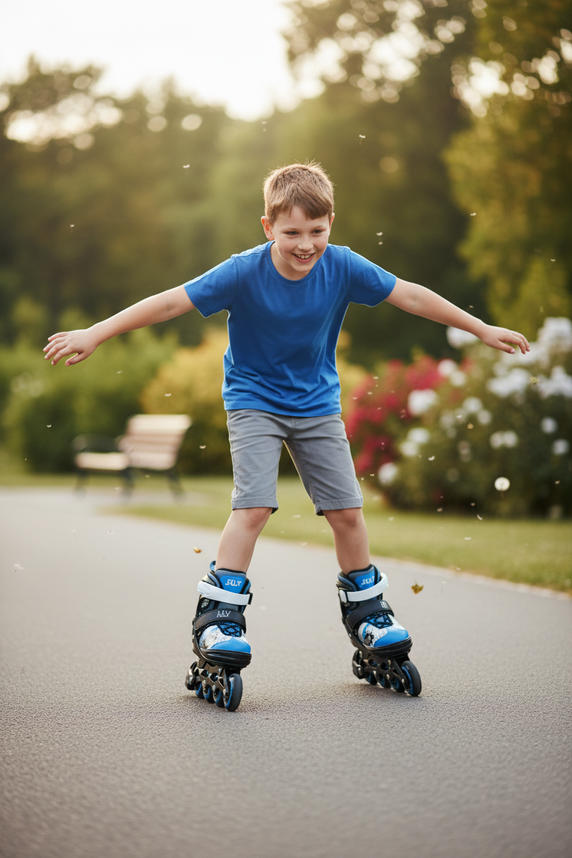 Kid wearing inline skates lifestyle photo