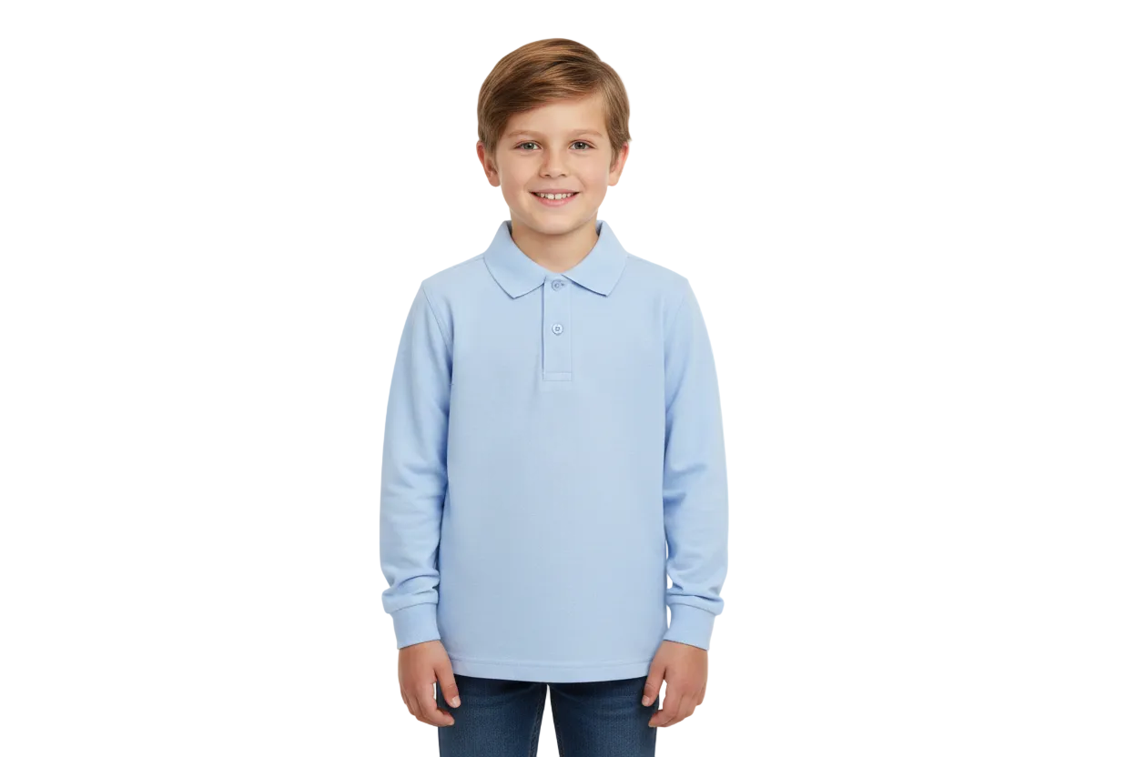 Kid wearing light blue polo