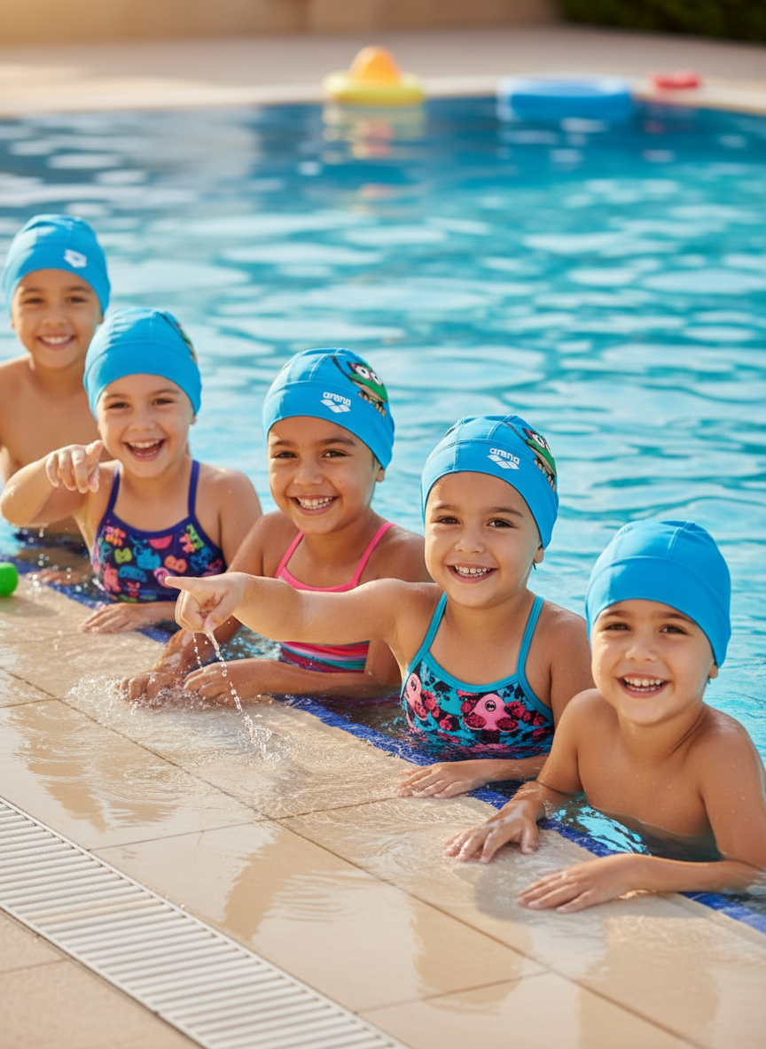 Kids at Swim Lesson with Arena Caps