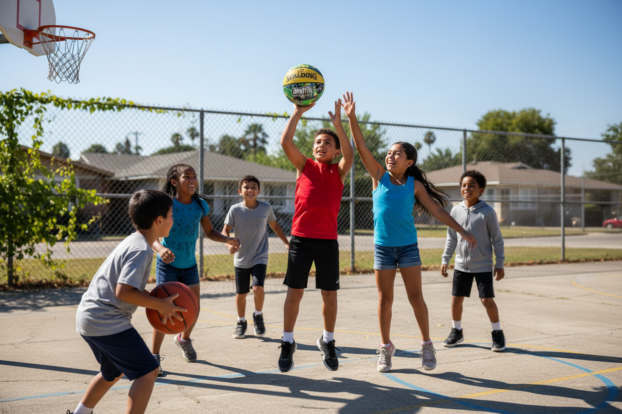 Kids playing basketball