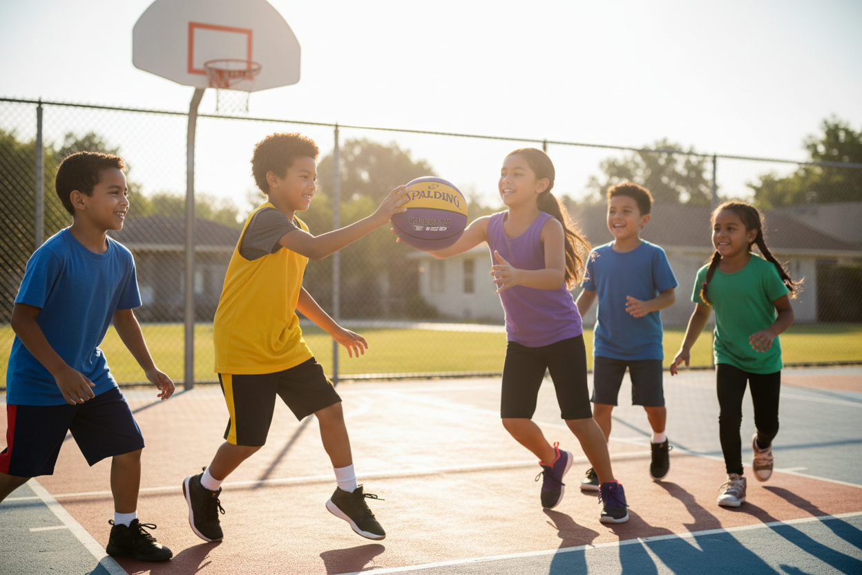 Kids playing basketball