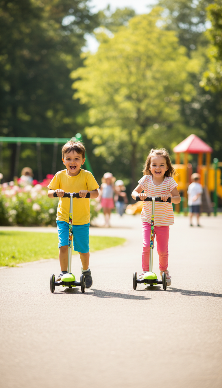 Kids Playing with Tri-Scooters Lifestyle Photo