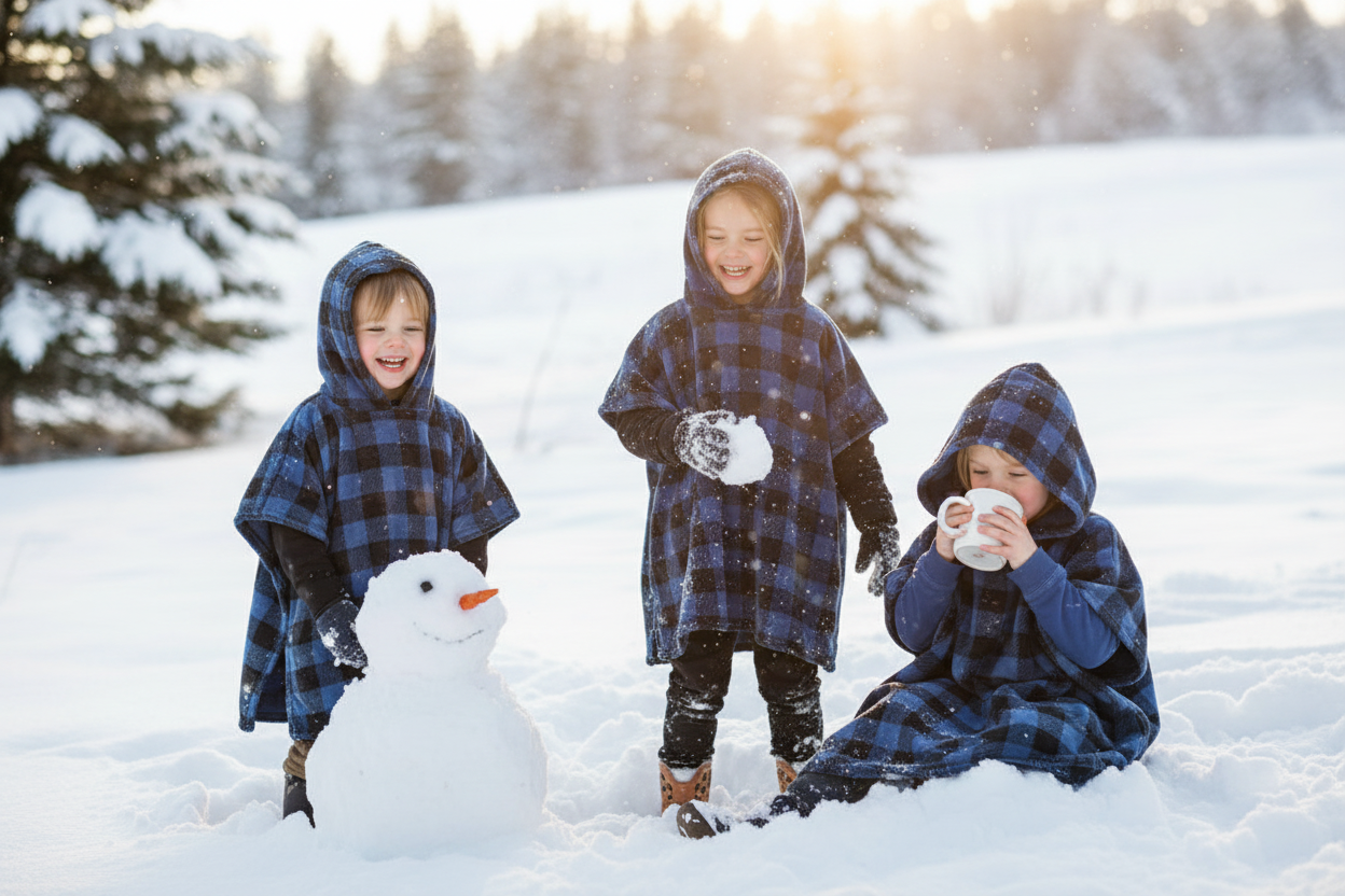 Kids winter lifestyle photo with poncho