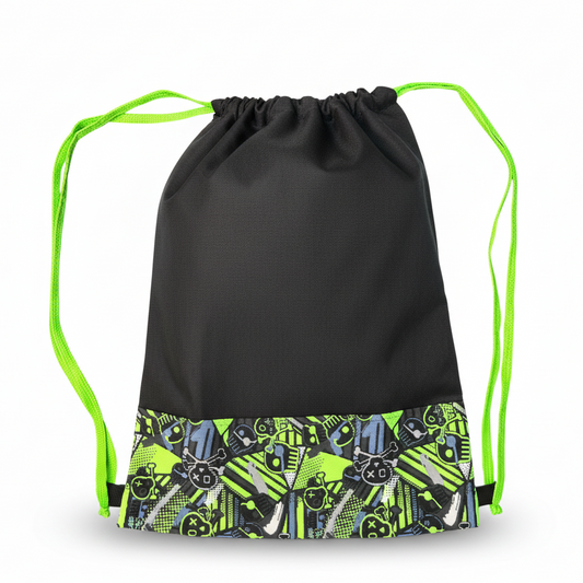 Lace Bag Black Green Skulls Square