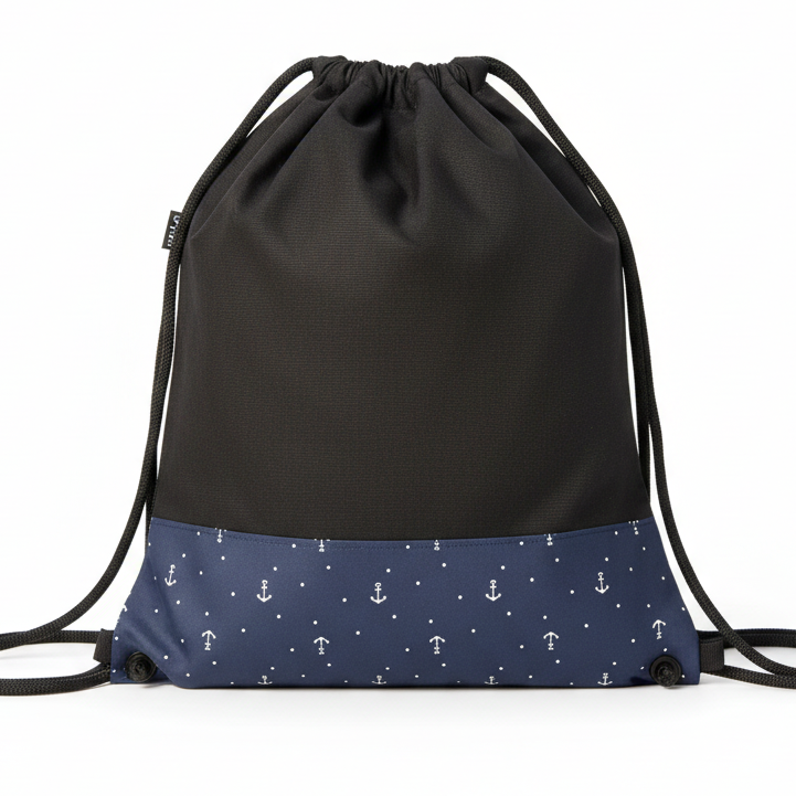Lace Bag Black Navy Anchor Square