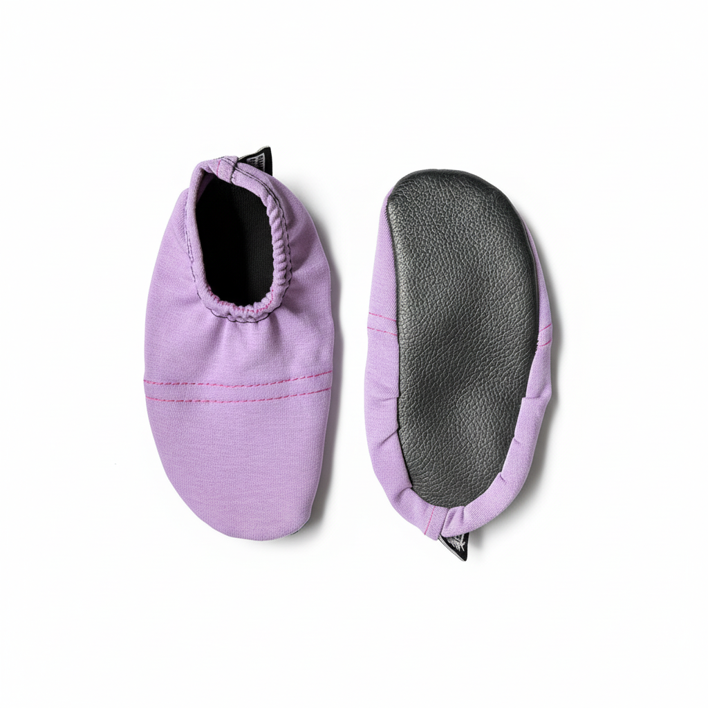Lavender purple water shoes top and bottom view on white background