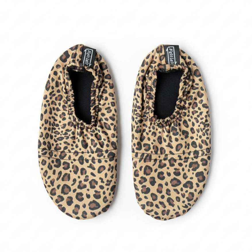Leopard print water shoes with white background