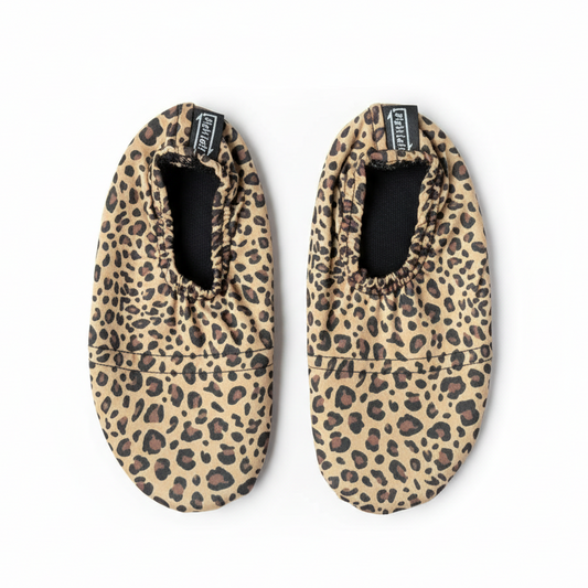 Leopard print water shoes with white background