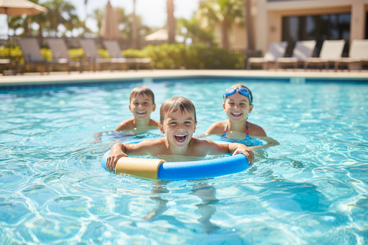 Lifestyle photo of blue pool noodle ring in pool