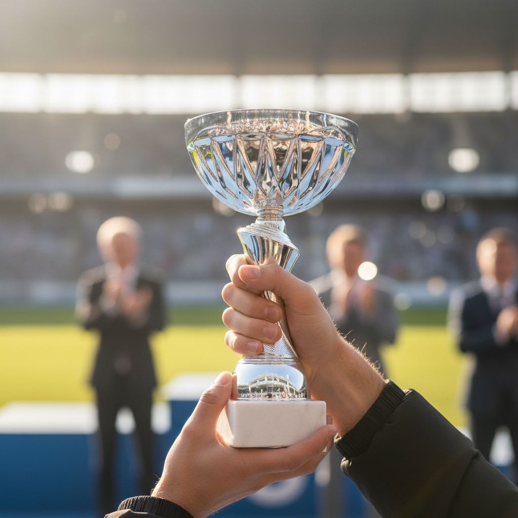 Lifestyle photo of silver trophy