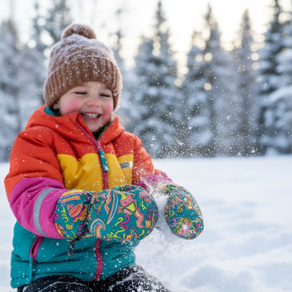 Lifestyle photo of teal patterned mittens
