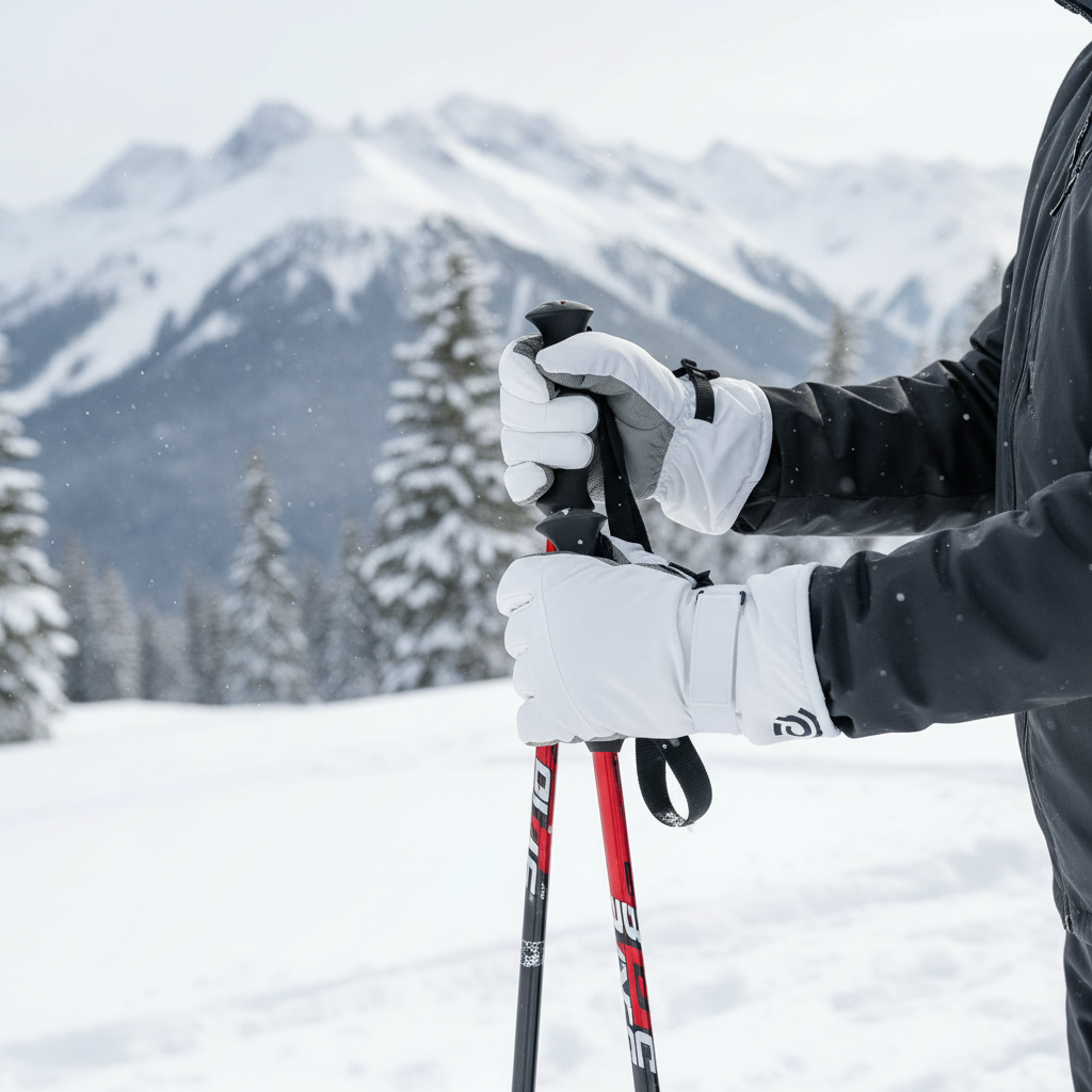 Lifestyle photo of white winter gloves