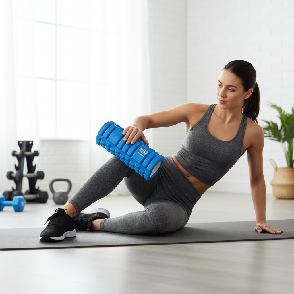 Lifestyle photo with foam roller