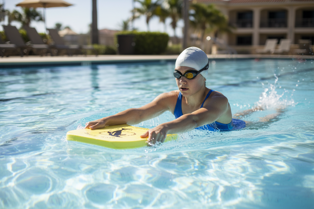 Lifestyle photo with yellow kickboard