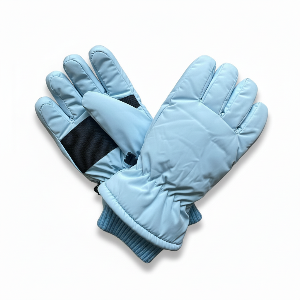 Light blue winter gloves V-shape composition