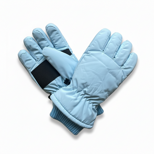 Light blue winter gloves V-shape composition