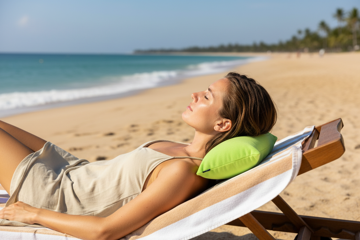 Lime green microfiber pillow beach neck support
