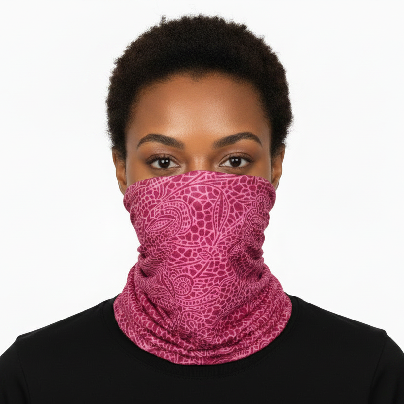 Lycra Afro Pink on female model with long sleeve