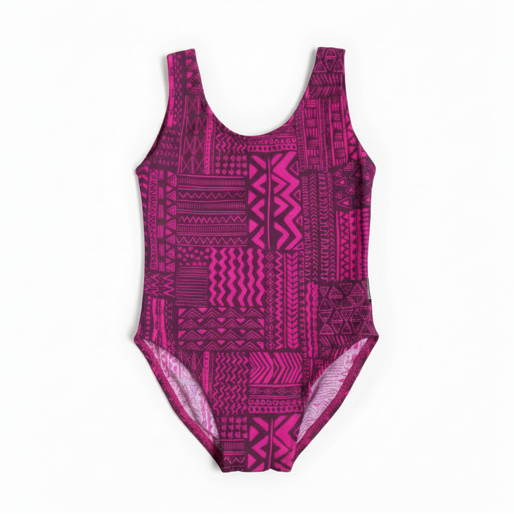 Magenta Tribal Print Swimsuit - White Background