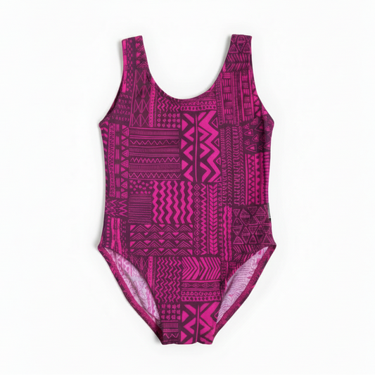 Magenta Tribal Print Swimsuit - White Background