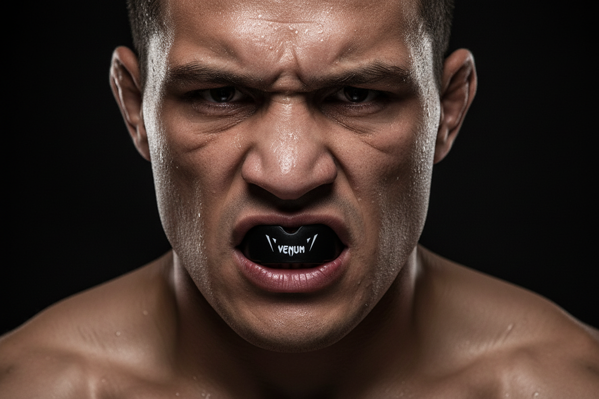 Male athlete wearing Venum mouth guard