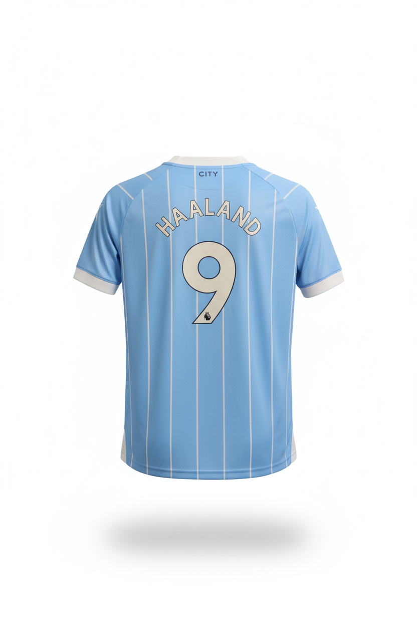 Man City Haaland #9 Jersey – Back View Ghost Mannequin White Background