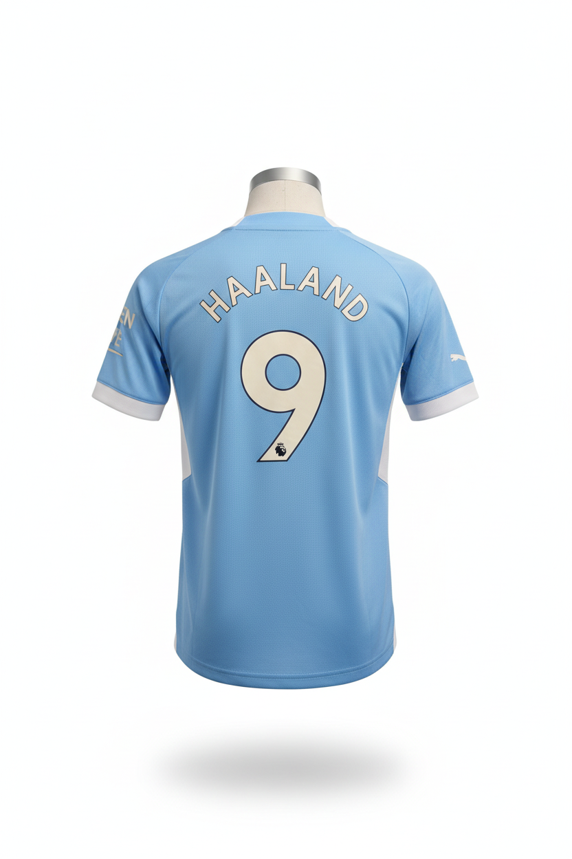 Man City Haaland #9 Jersey – Back View Ghost Mannequin