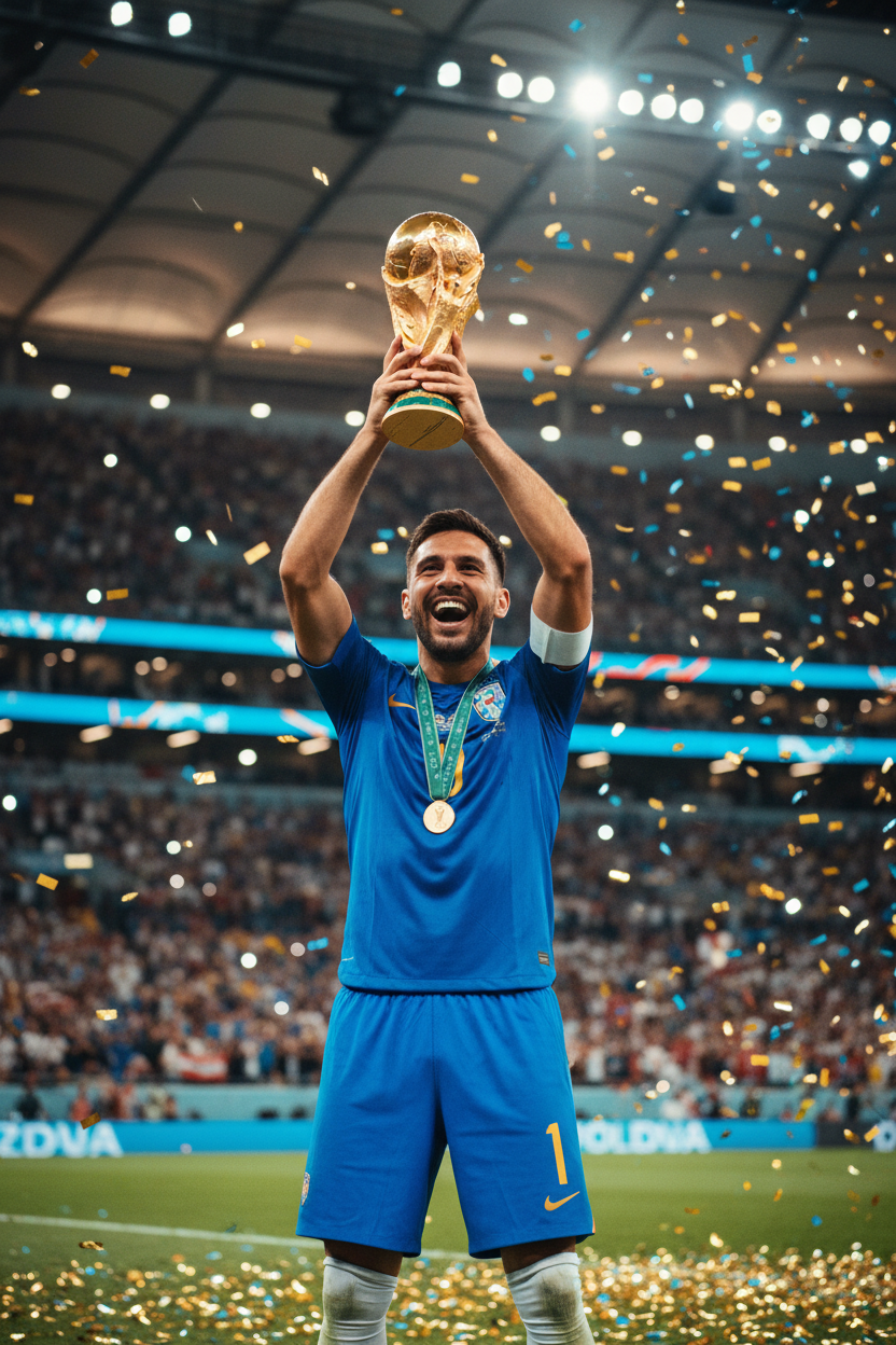 Man Holding FIFA World Cup Trophy