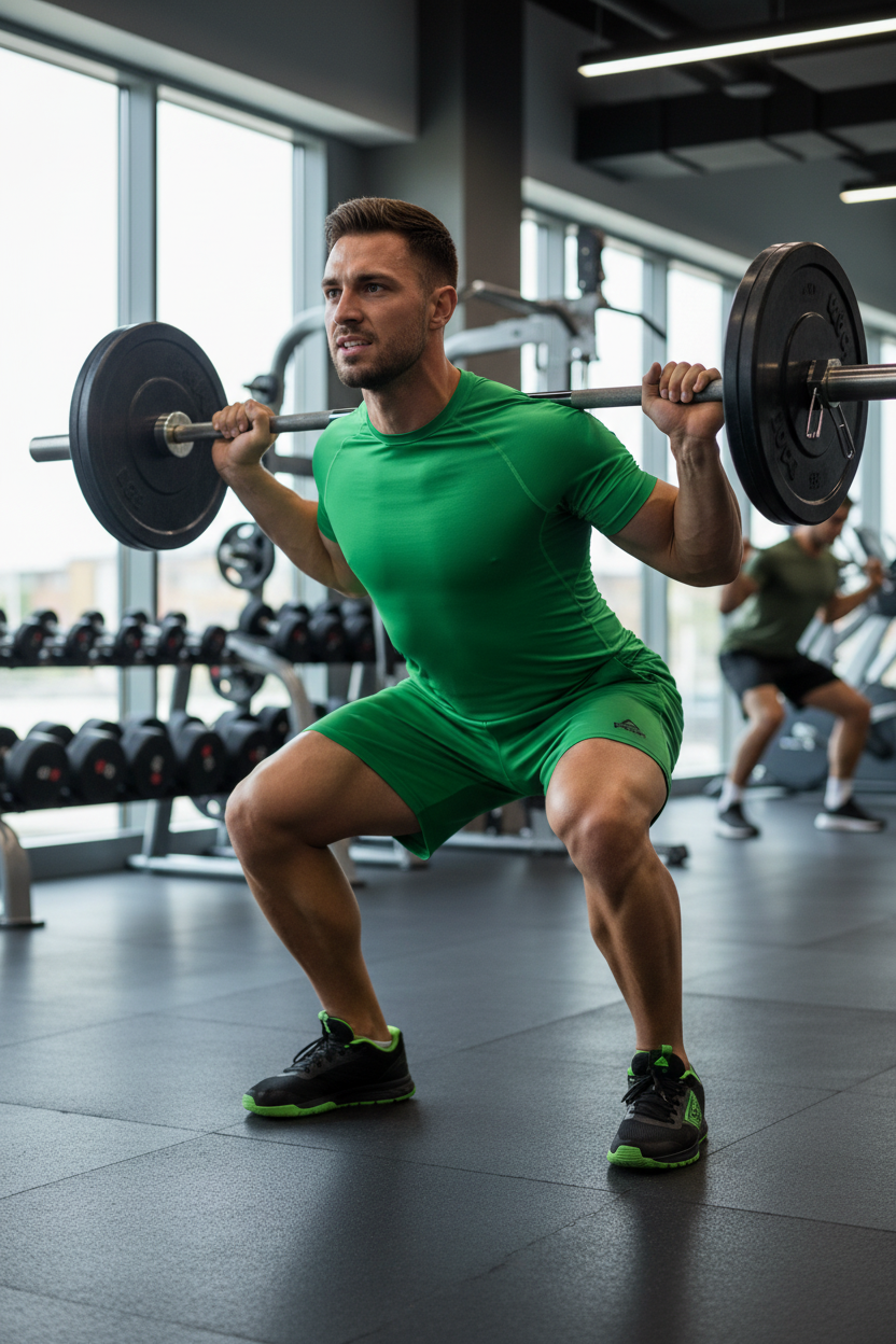 Man in Green PEAK Shorts at Gym