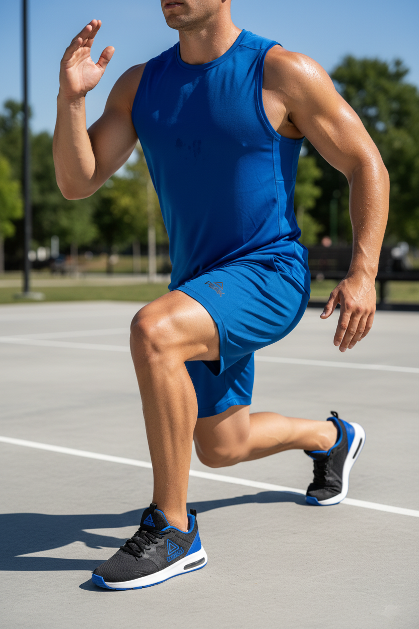 Man in Royal Blue PEAK Shorts Exercising