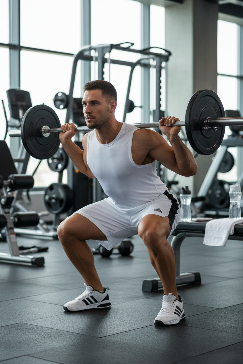 Man in White Black PEAK Shorts at Gym