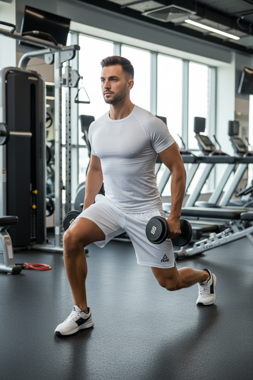 Man in White PEAK Shorts at Gym