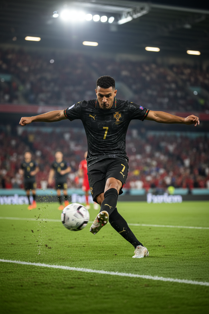 Man playing football in Pantera Negra kit