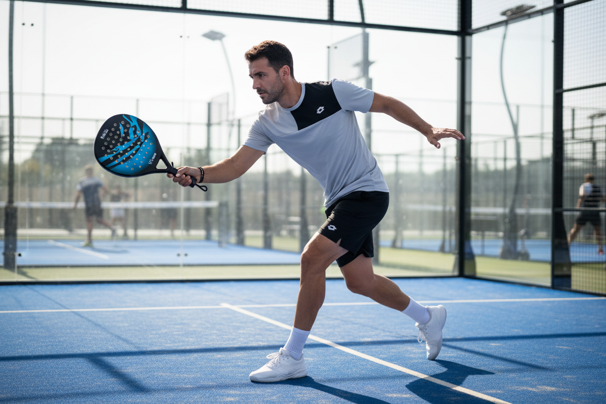 Man Playing Padel with Light Blue CWIN Racket