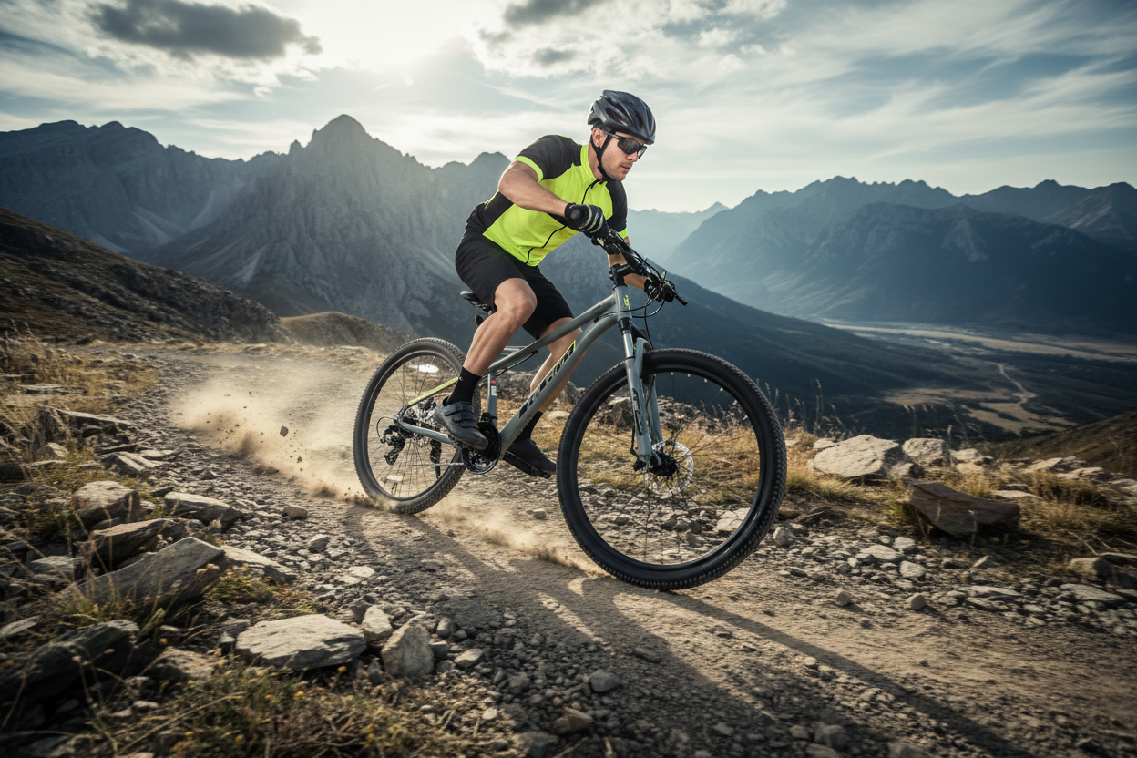 Man Riding Hiland Hippel Mountain Bike