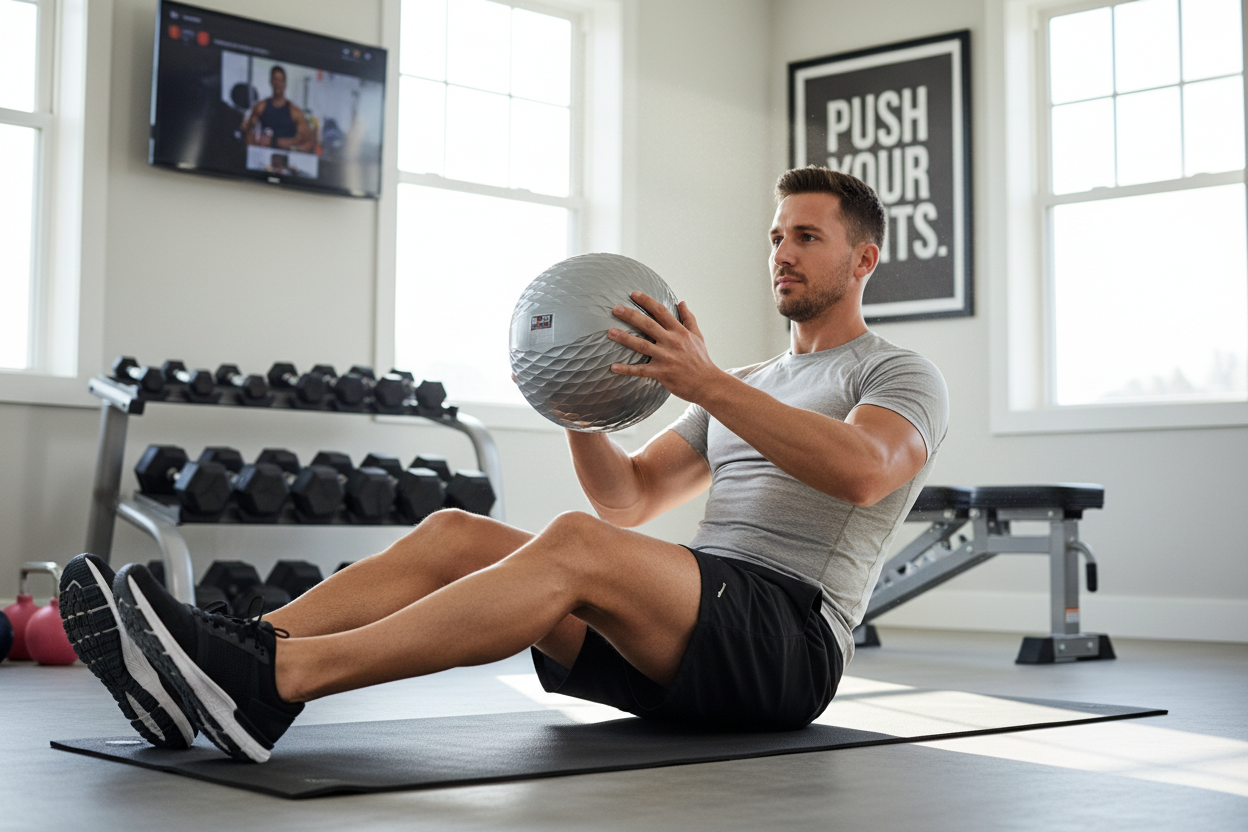 Man using 5kg gray toning ball