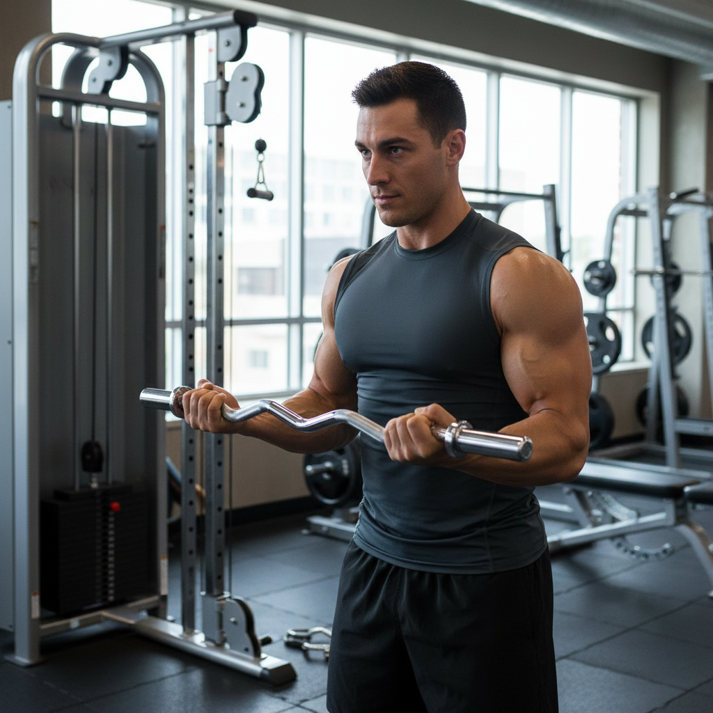 Man using Olympic EZ curl bar